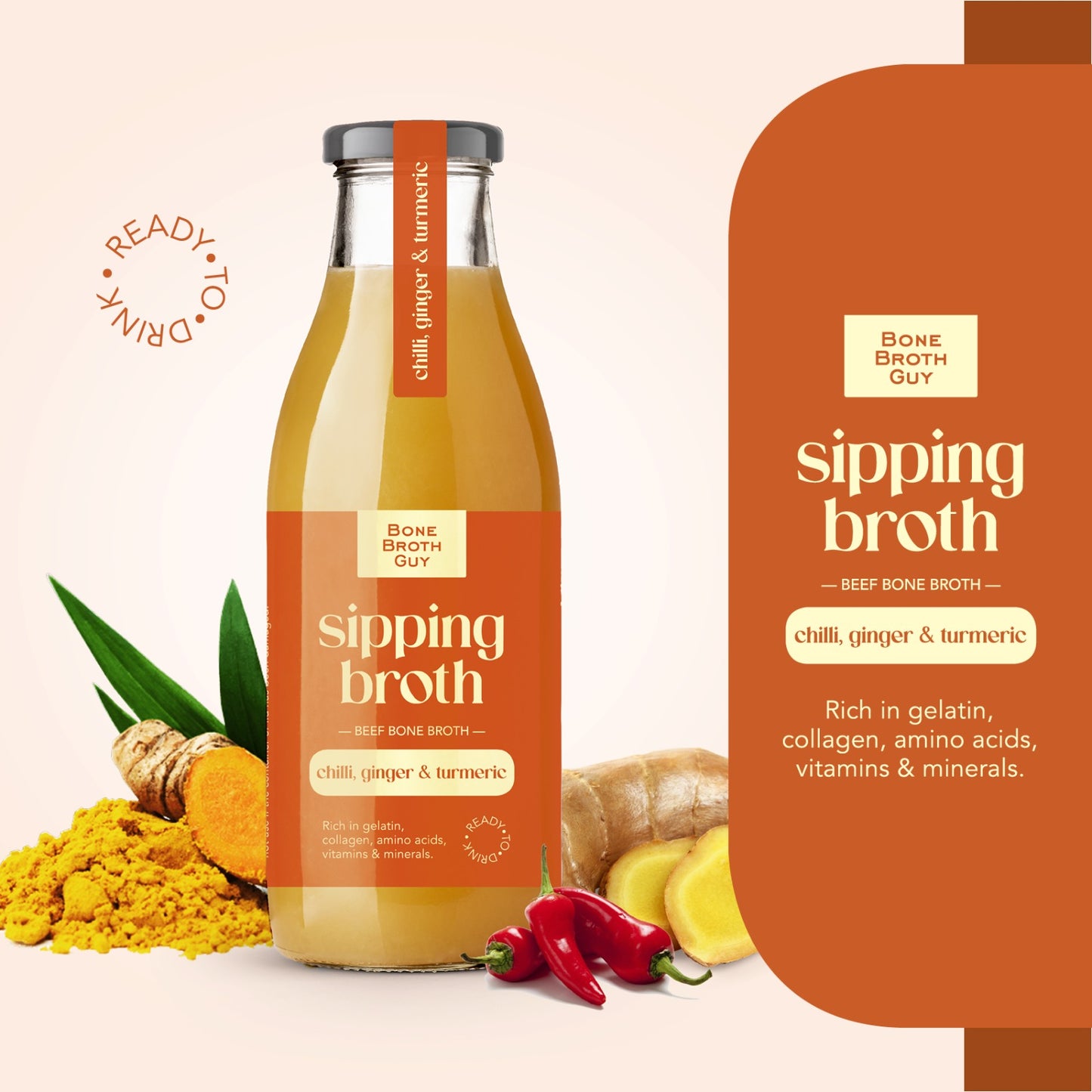 Sipping Broth Beef Bone Broth - Chilli, Ginger &amp; Turmeric 250ml